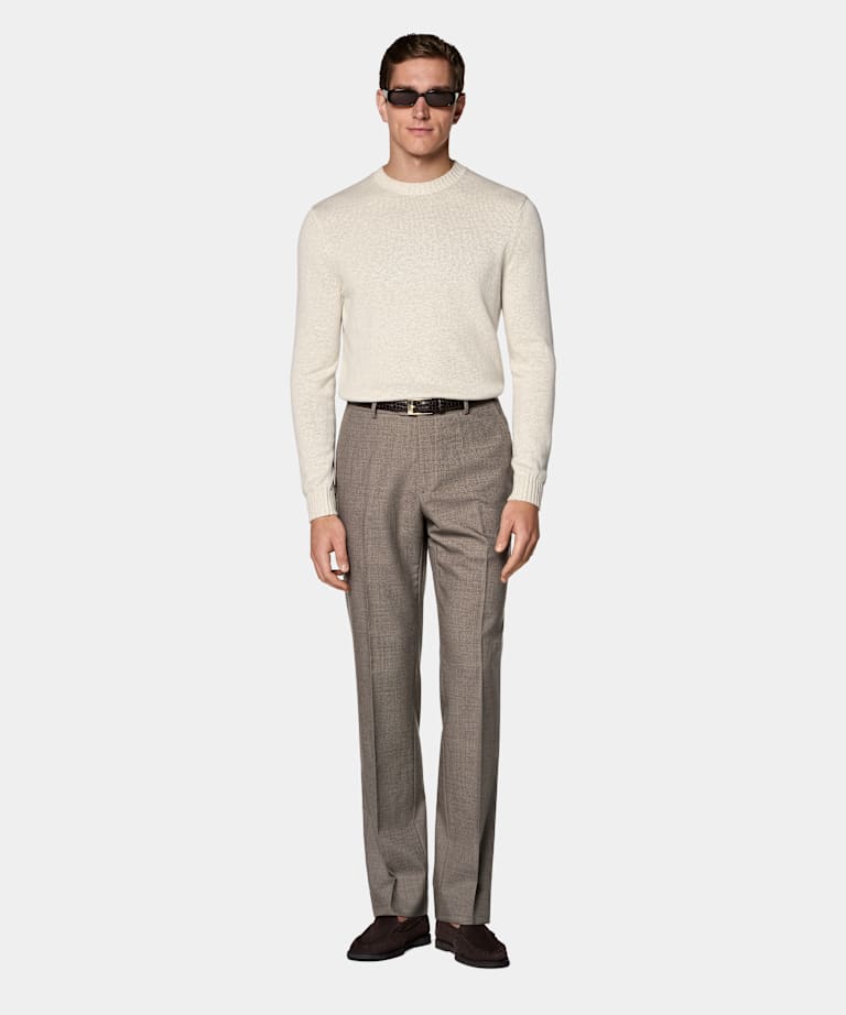 Taupe Straight Leg Suit Trousers