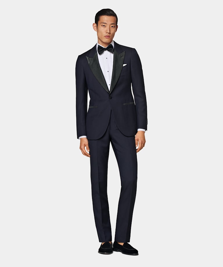  Navy Slim Leg Straight Tuxedo Pants