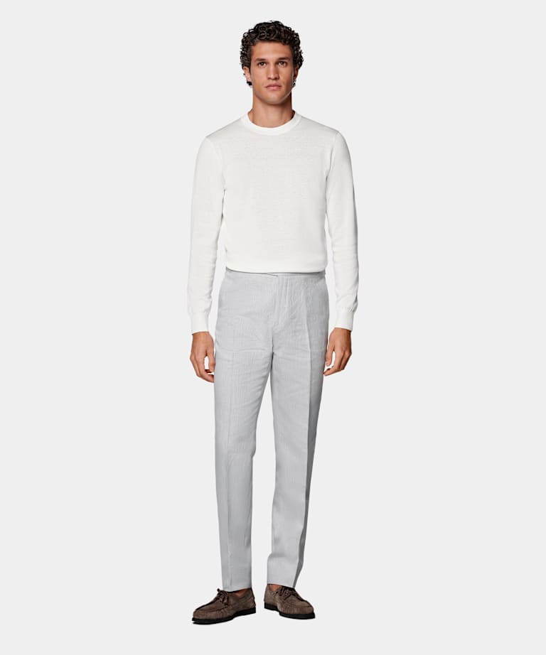 Light Grey Slim Leg Straight Suit Trousers