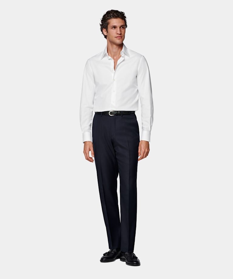 Navy Perennial Slim Leg Straight Suit Trousers