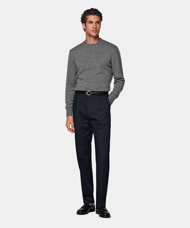 Navy Wide Leg Tapered Chinos
