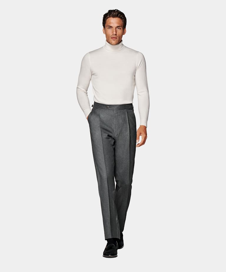 Mid Grey Pleated Duca Trousers
