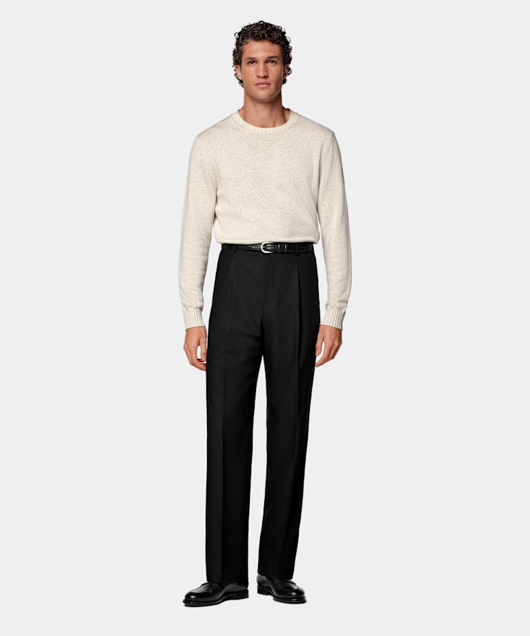 Black Wide Leg Straight Trousers
