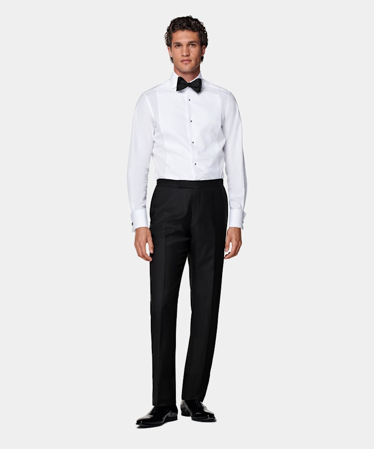 Black Slim Leg Straight Tuxedo Trousers