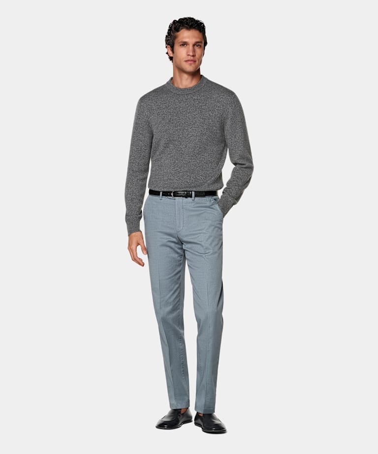 Mid Blue Slim Leg Straight Chinos