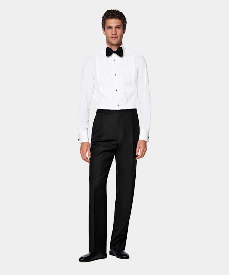 Black Wide Leg Straight Tuxedo Trousers