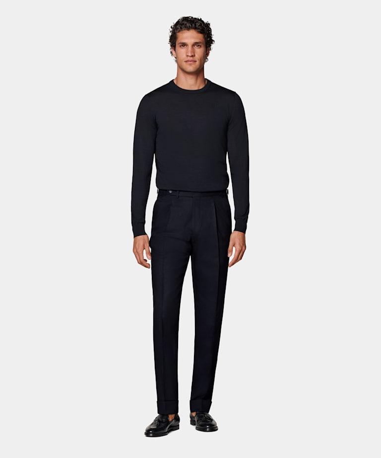 Navy Slim Leg Tapered Trousers