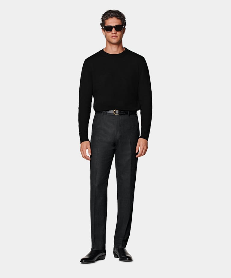 Dark Grey Straight Leg Suit Trousers