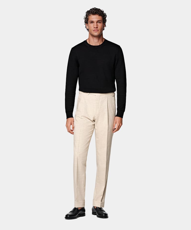 Sand Slim Leg Tapered Suit Trousers