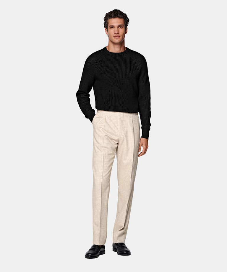 Sand Wide Leg Tapered Suit Trousers
