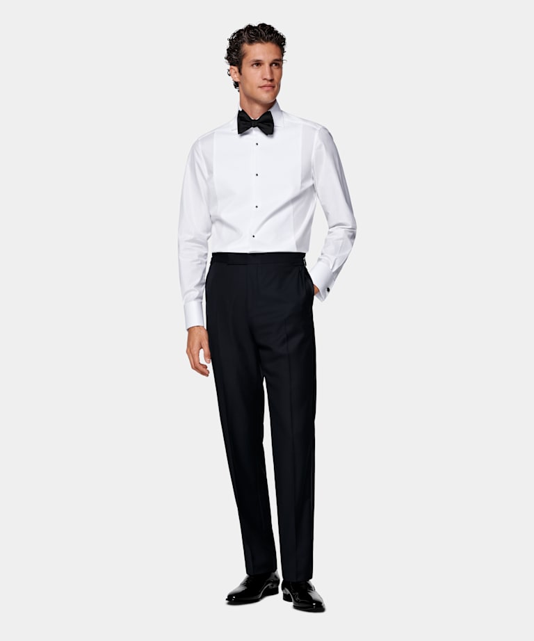 Navy Straight Leg Tuxedo Trousers