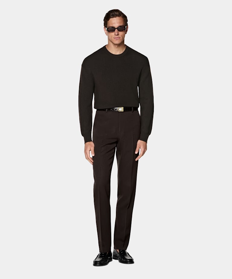 Dark Brown Straight Leg Suit Trousers