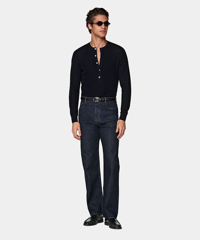 Navy Straight Leg Jeans