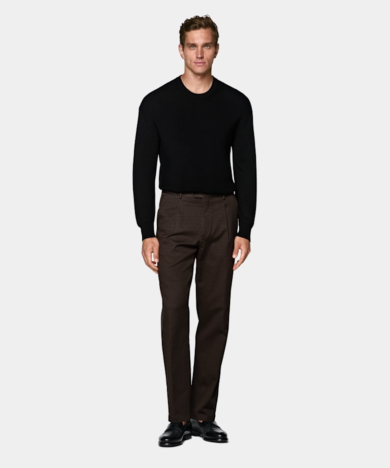 Dark Brown Wide Leg Tapered Chinos