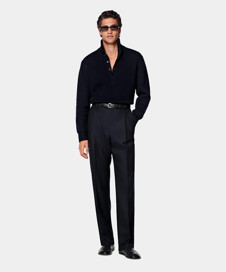 Pantaloni navy wide leg