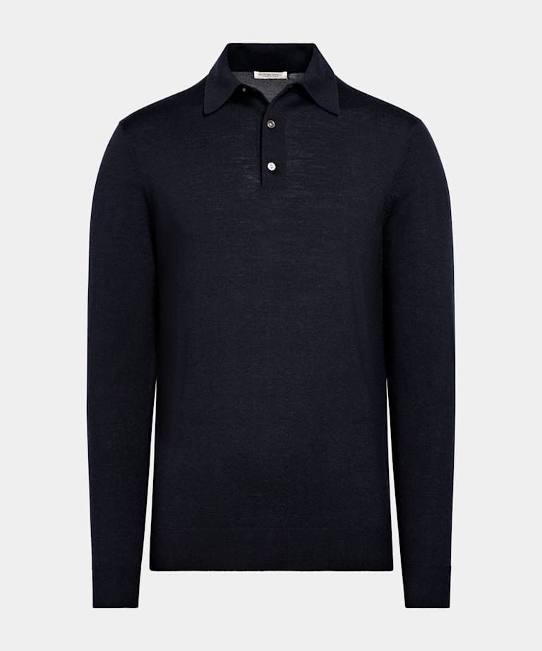 Polo de manga larga azul marino merino