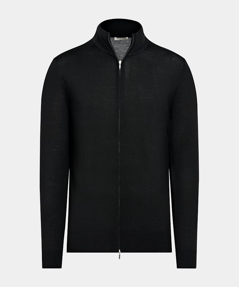 Black Merino Zip Cardigan