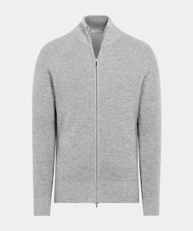 Light Grey Ribbed Zip Cardigan