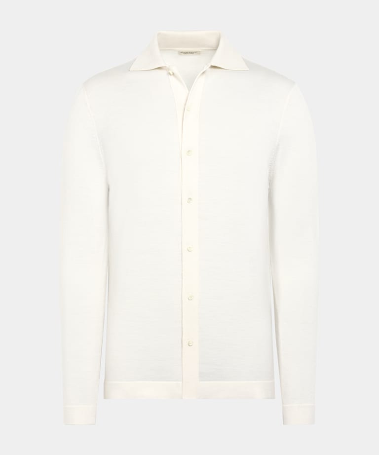 Cárdigan polo color crudo de manga larga merino
