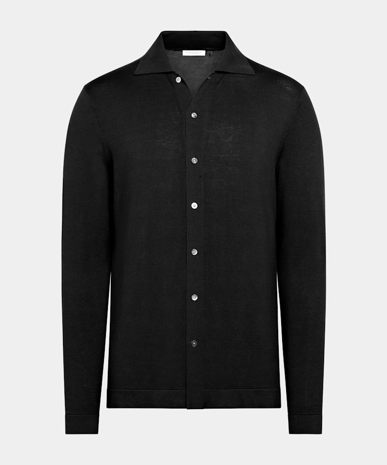 Cárdigan polo negro de manga larga