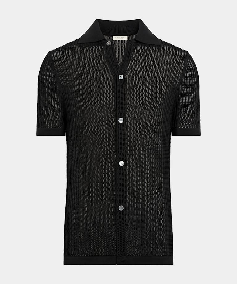 Cardigan à col polo en crochet noir