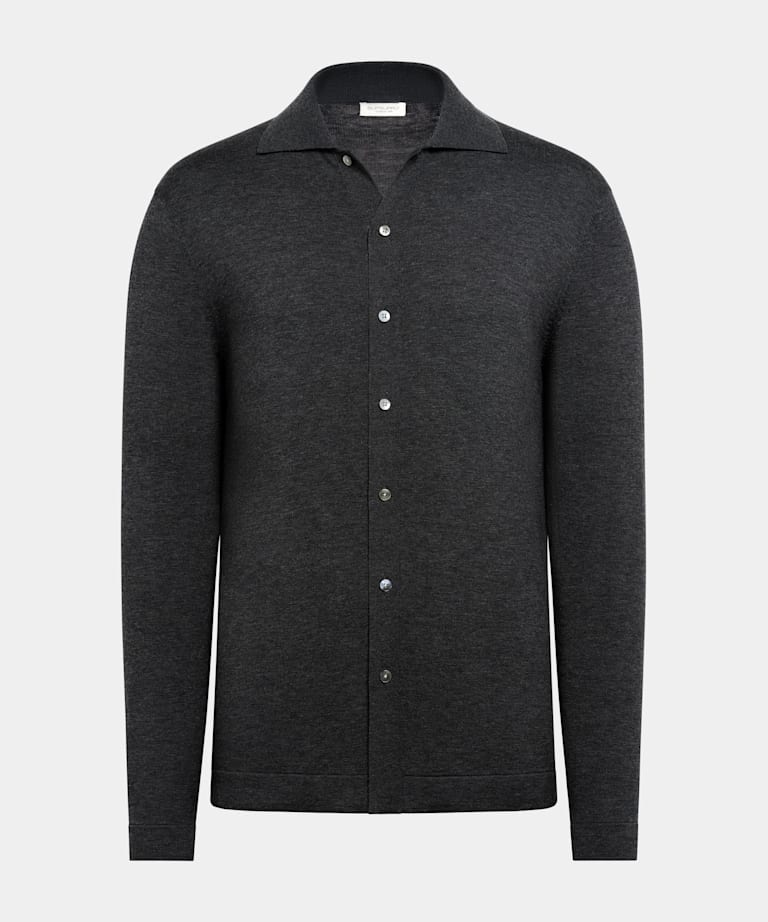 Cárdigan polo gris oscuro de manga larga