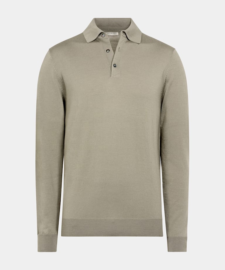 Polo de manga larga verde claro merino
