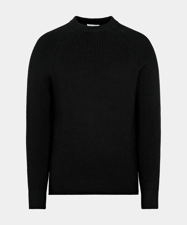 Black Merino Ribbed Crewneck