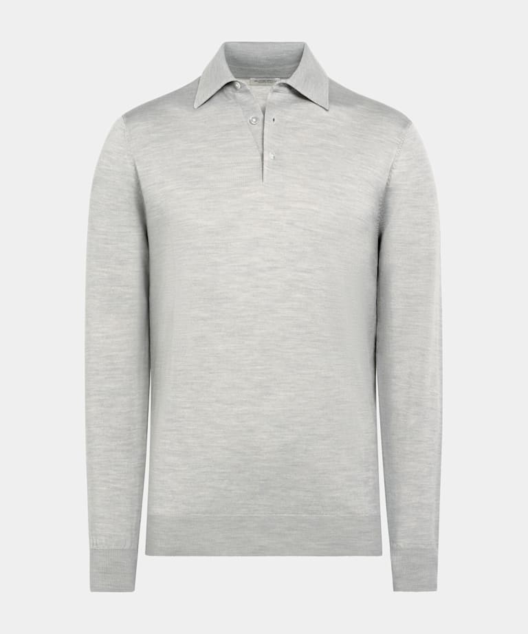 Polo de manga larga gris claro merino