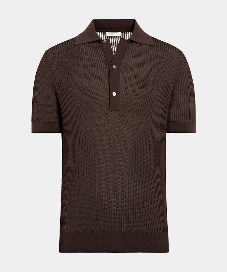 Maglietta polo marrone in crochet
