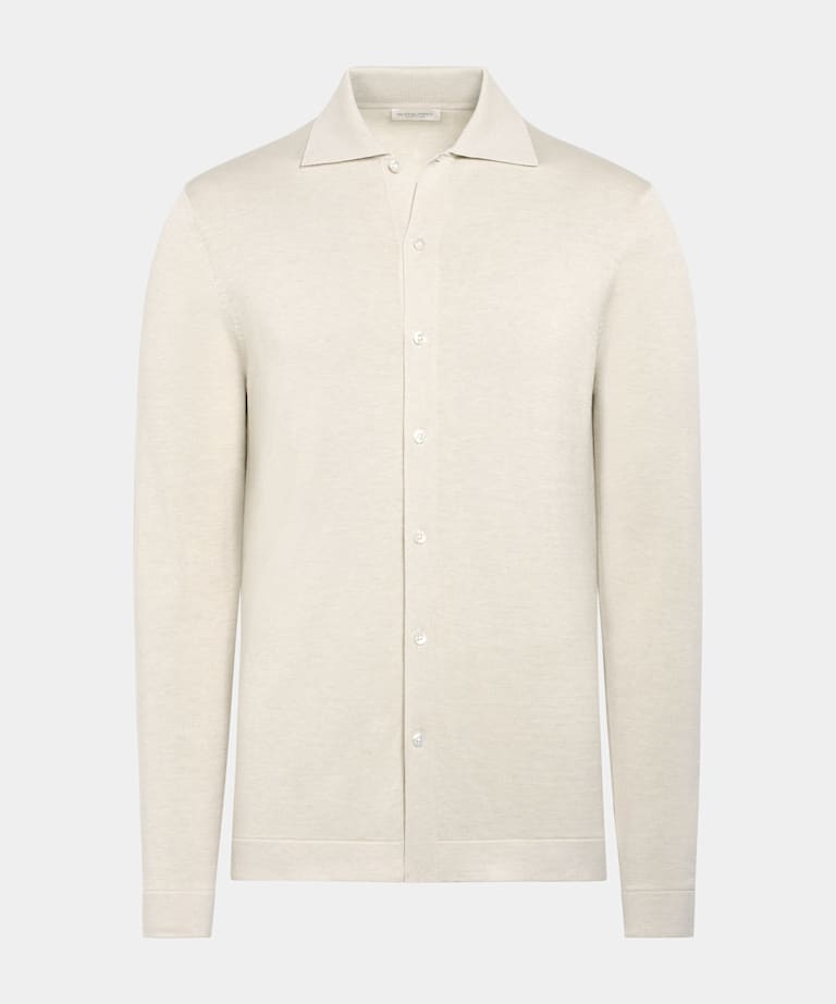 Sand Long Sleeve Polo Cardigan