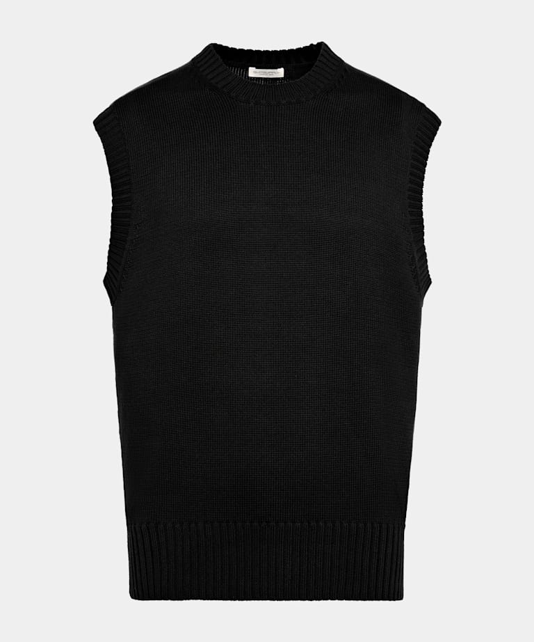 Cuello redondo negro sin mangas