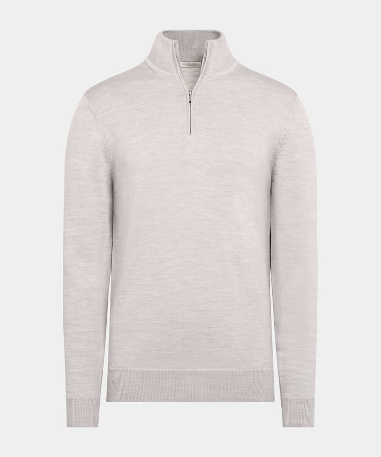 Light Grey Merino Half Zip