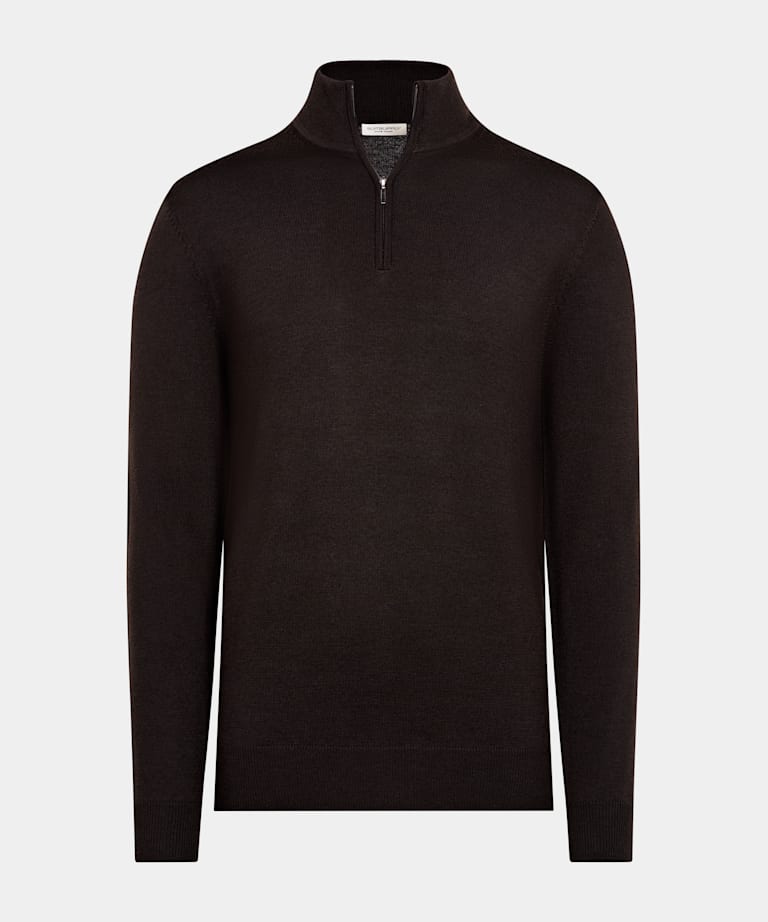 Dark Brown Merino Half Zip