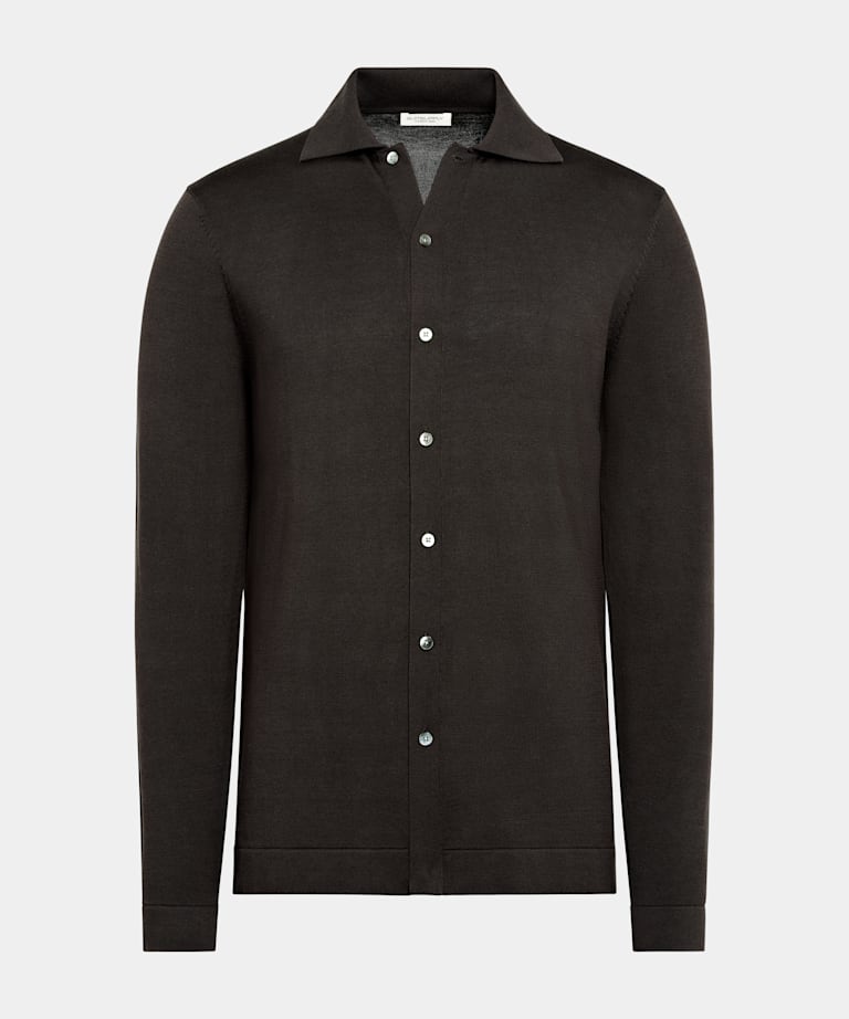 Cárdigan polo marrón oscuro de manga larga