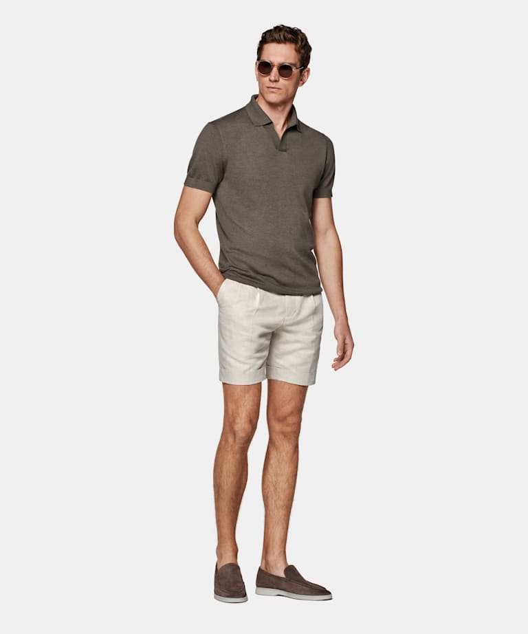 Taupe Buttonless Polo Shirt 