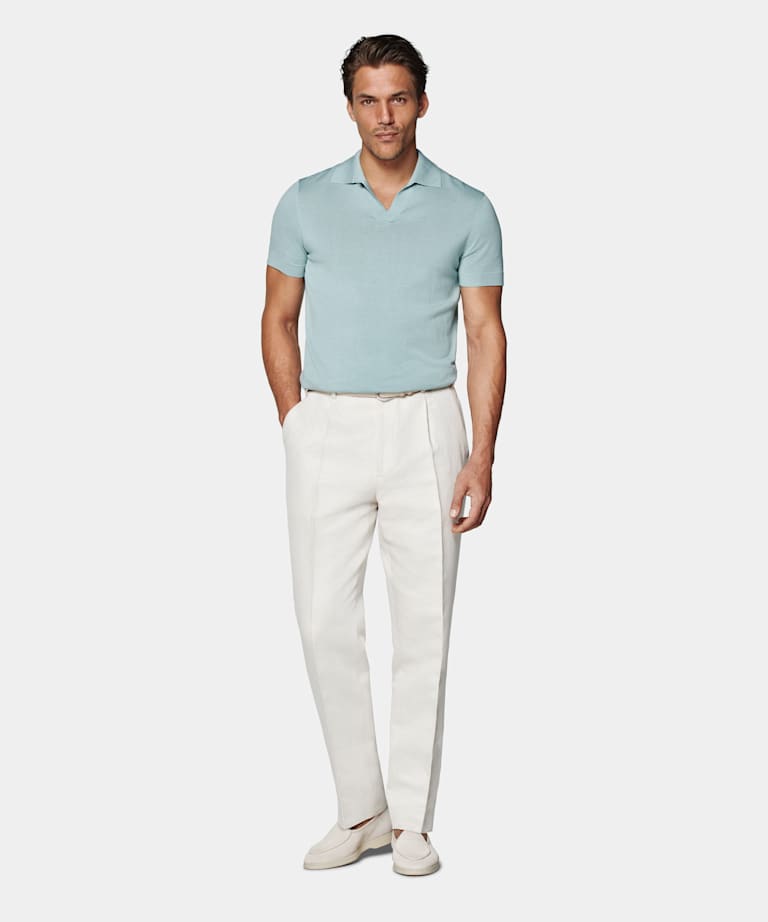 Mint Blue Buttonless Polo Shirt 