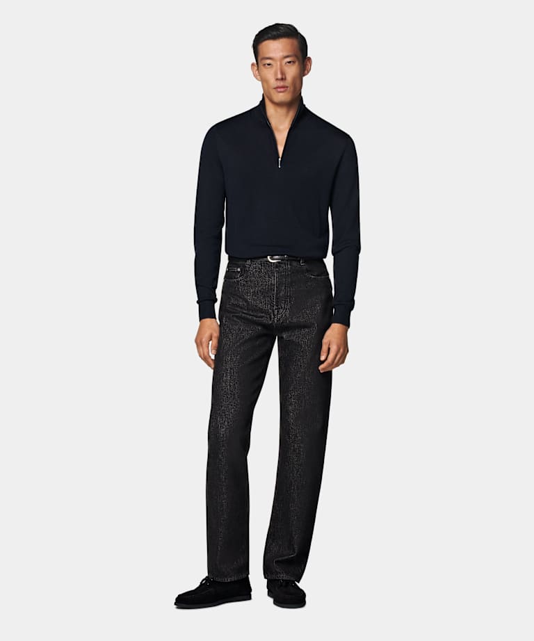 Navy Merino Half Zip