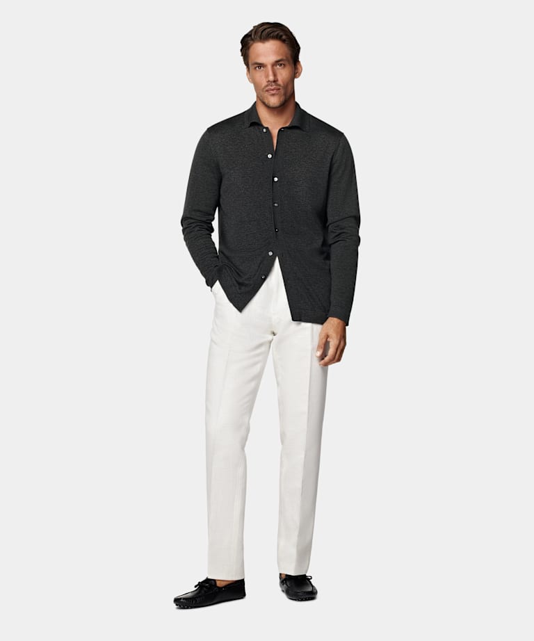 Dark Grey Long Sleeve Polo Cardigan