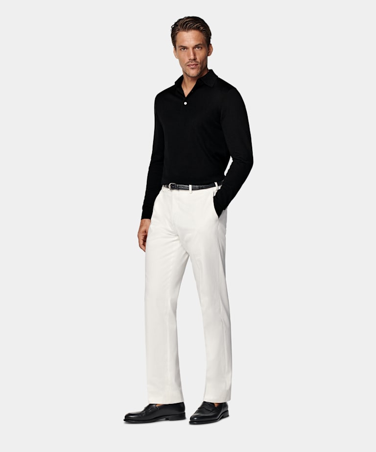 Black Merino Long Sleeve Polo