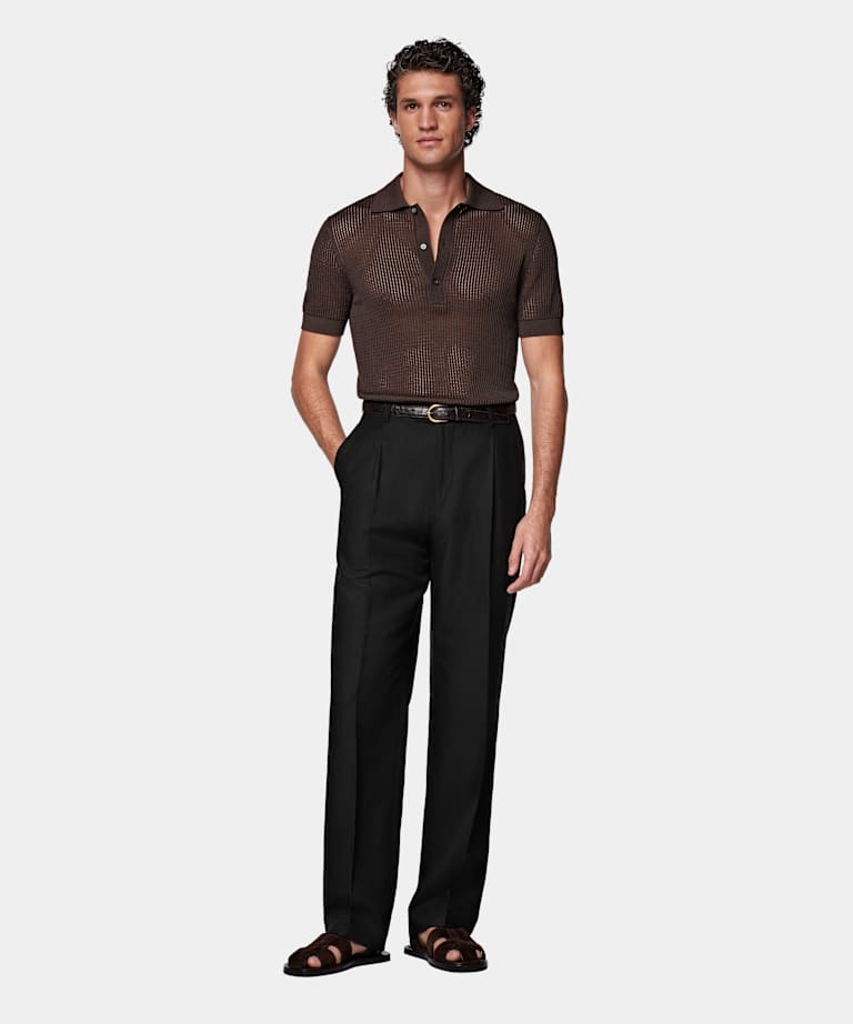 Mid Brown Crochet Polo