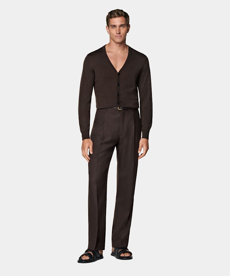 Mid Brown V-Neck Cardigan