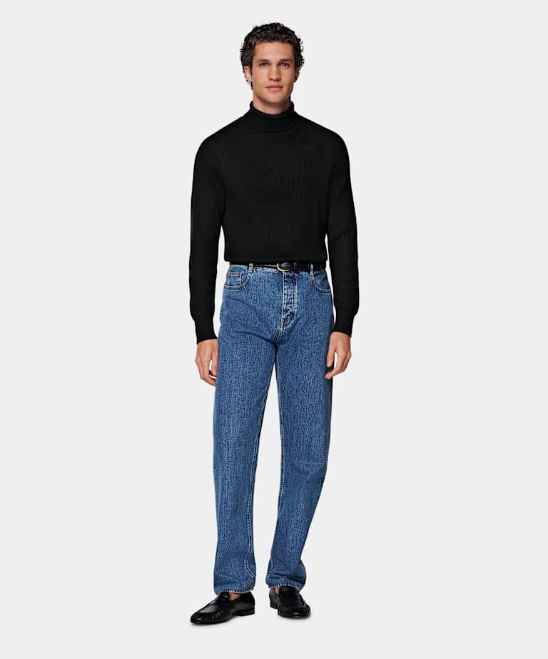 Black Merino Ribbed Turtleneck