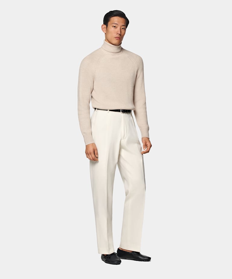 Sand Merino Ribbed Turtleneck