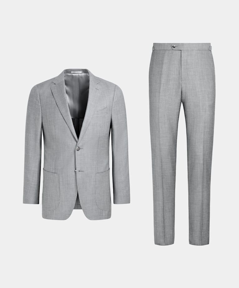 Light Grey Houndstooth Tailored Fit Havana Suit