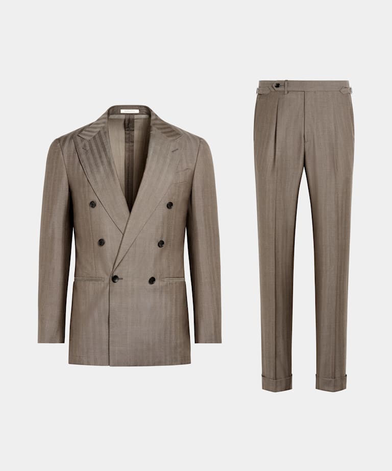 Taupe Herringbone Perennial Tailored Fit Havana Suit