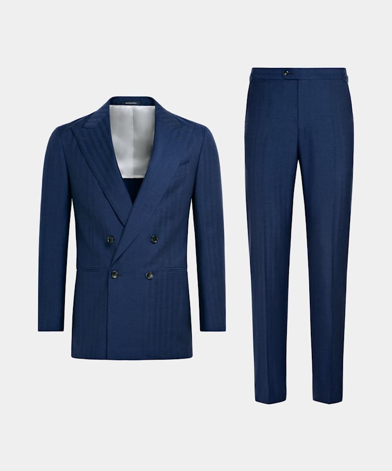 Mid Blue Herringbone Perennial Tailored Fit Havana Suit
