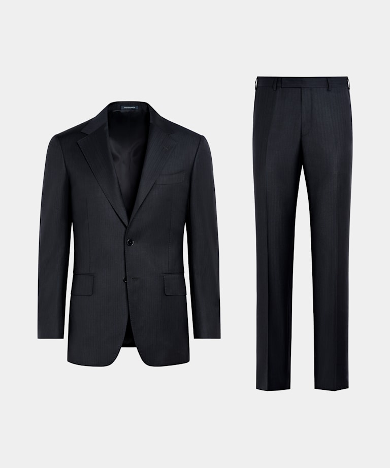 Navy Striped Tailored Fit Milano Suit
