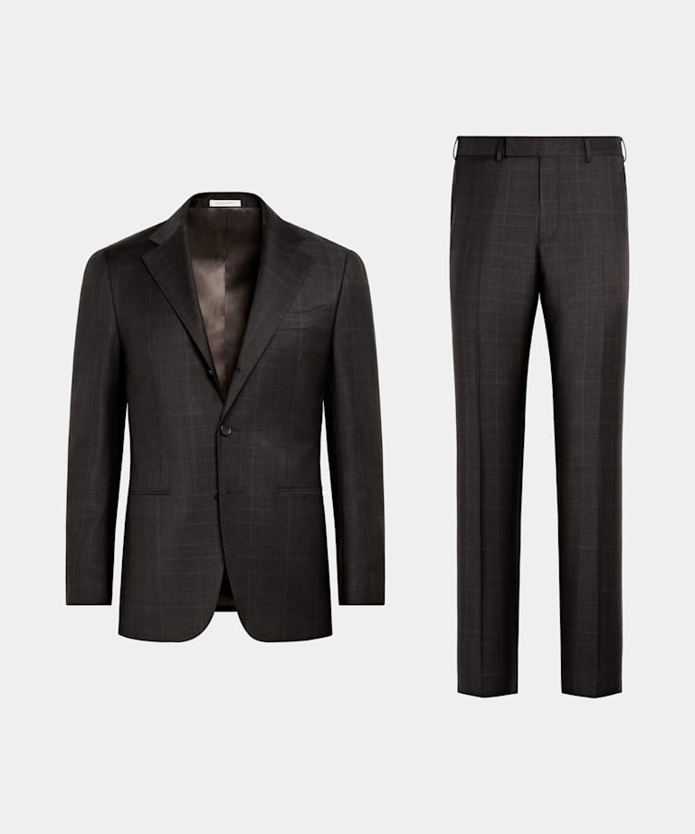 Dark Brown Checked Tailored Fit Havana Suit