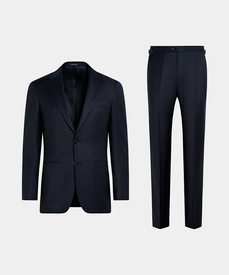 Navy Checked Tailored Fit Havana Suit